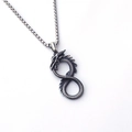 Silver stainless steel dragon pendant necklace with figure 8 design and box chain - Figure 8 Dragon + Stainless Steel Chain
