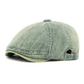 Classic light blue washed denim newsboy hat with adjustable metal buckle on back - One Size (55-60cm Adjustable) / Vintage Light Blue