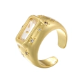 Close-up of gold star ring with rectangular zircon and small stellar accents - Baguette Stone Star Style (VJ616) / Gold
