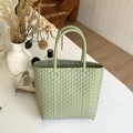 Handwoven straw tote bag in grass green finish for summer beach vacation style - Mini / Light Green