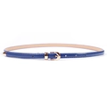 Women's thin blue patent leather belt with elegant gold buckle and metal tip accessory - Navy Blue