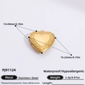 Golden heart-shaped stainless steel locket necklace with size specs and features - Heart Locket Pendant (PJ91124) / 18K Gold Plated