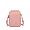 Pink nylon mini crossbody phone bag with gold zippers and detachable shoulder strap - Pink