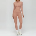 Ensemble de yoga sans couture rose nude avec veste zippée et legging taille haute - S / Haut Et Bas / Ensemble 2 pièces (Veste + Pantalon) / Rose Rétro