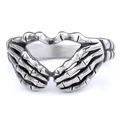 Anillo gótico retro de acero inoxidable con manos de esqueleto formando un corazón mujer - US 6 / Estilo de Corazón de Mano de Esqueleto de Plata Retro (14201)
