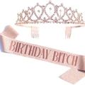 Rose gold birthday set with rhinestone tiara and sparkling Birthday Bitch sash - Rose Gold Crown And Rose Gold Birthday Bitch Sash