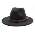 Dark grey wool felt jazz fedora with flat brim and studded brown leather band - M (56-58cm) / Black