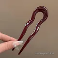Minimalist U-shaped hairpin in deep burgundy resin with a 13cm glossy finish for buns - Glossy Deep Red / Retro Red Wavy U-Shaped Hairpin