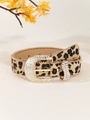 Detalle de cinturón de leopardo con hebilla de diamantes de imitación y acabado dorado - Leopardo Marrón