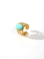 Detail of gold-plated oval turquoise ring featuring a vintage hollow braided band - Oval Turquoise Gold (Style 1)