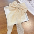 Elegante crème witte chiffon haarclip met strik, polkadots en lange linten in zijde - Lange lint veerclip / Beige Polka Dot