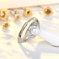 Elegant adjustable pearl ring in S925 silver with zircon stones and hollow design - Full Zircon Pearl (Platinum Plated) / Silver