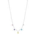 925 Sterling silver necklace with colorful enamel heart pendants on a slim chain - 925 Silver / S925 Sterling Silver (Multi-color Hearts)