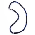 Detail of 6mm matte map stone beads and blue cat's eye necklace with silver lobster clasp - Matte Stone + Blue Tiger Eye Necklace