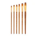 Set of 6 flat nylon paint brushes with brown wooden handles and golden ferrules - 6Pcs Flat Peak HB050A / Natural Wood Color