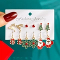 Christmas themed earrings set featuring Santa reindeer and snowflake in 6 pairs - Christmas Earring Set (HZS2280-1)