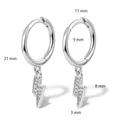 Silver lightning bolt hoop earrings with cubic zirconia charms and size measurements - Silver-With Zirconia