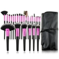 Makeup brush set with gradient bristles and black leather wrap bag for professional use - 24 Pcs Black Set With Rose Red Tube & Wrap Bag