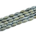Detailed macro view of gray-blue rice-shaped druzy agate beads with gold texture for DIY jewelry - Seed Beads / 12 Pieces/Strand (8*16mm) / Electroplated Green
