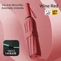 Automatic wine red folding umbrella with UPF 50 plus sun protection and 144 ribs - 144-Rib Heavy Duty Auto / Burgundy