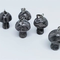 Mini mushroom pendant made of natural grey striped agate stone with silver metal bail - Map Stone