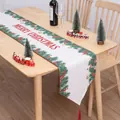 Weißer Weihnachtstischläufer aus Leinen mit Merry Christmas Aufdruck und Quasten - Kiefernzweig Glocke Weißer Quastenstil (06)