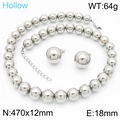 Parure collier et boucles d'oreilles boules creuses en acier inoxydable argenté - Ensemble de Boucles d'Oreilles 18mm Argent (KS221199-GC)