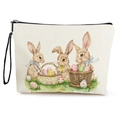 Blumen-Kosmetiktasche aus Canvas mit Osterhasen- und bunten Eier-Motiven - Osterwiese Hasen Stil (Stil 4)