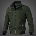 Army green tactical jacket with stand collar, utility pockets, and ribbed cuffs - 3XL / Green