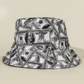 Chapeau bob streetwear blanc avec imprimé intégral de billets de 100 dollars en noir - M(56-58cm) / Noir et Blanc