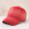 Detail of red distressed cotton baseball cap showing washed texture and stitching - 52cm (Recommended for Children 3-8 Years) / Rose Pink