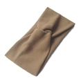 Brown knitted baby headband with stylish cross knot design on a white background - Khaki