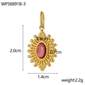 Detail of gold sunburst pendant with pink turquoise stone showing measurements and weight - Gold/Bright Pink Stone