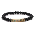Beaded bracelet with matte black onyx stones and a gold tube set with colorful zircons - Matte Black+Gold Multicolor Zirconia