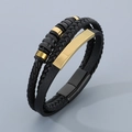Multi-layer black braided leather bracelet with golden accents and magnetic clasp - Style B Black Gold Fashion Multi-layer (KB179977-YA)