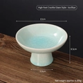 Ice blue ceramic pedestal snack plate with crackle glaze finish, 12cm diameter - High Foot Crackle Glaze-Ice Blue