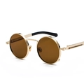 Steampunk polarized round sunglasses with gold metal frame and spring temple design - Gold Mirror Polarized