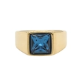 Anello con sigillo in acciaio al titanio dorato e grande gemma quadrata blu intarsiata - US 11 / Oro Pietra Blu Lago