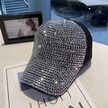 Sparkling silver rhinestone baseball cap with black fabric and shiny diamond finish - Adjustable (54-58cm) / Black (Silver Rhinestone)