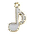White enamel eighth note charm with gold metal trim and top loop for DIY jewelry - Music Note 19x12mm