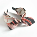 Bohemian wide knotted headband with black silk-like fabric and floral chain pattern - Black Chain Bow