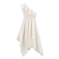 Abito lungo in pizzo bianco bohémien con elegante design monospalla e orlo asimmetrico - S / Bianco latte