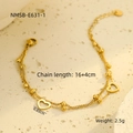 Close-up of golden double-layer bracelet with heart pendant and bead detailing - 16+4cm / Gold Double Layer Hollow Heart(NMSB-E631-1)
