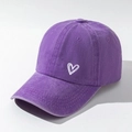 Unisex dark purple washed cotton baseball cap featuring a white embroidered heart design - Adjustable / Purple