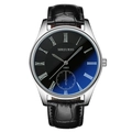 Business men's watch with blue gradient dial, roman numerals and black leather strap - Black Dial Silver Hands