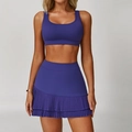 Women's dark purple sports set with racerback bra and pleated tennis skirt outfit - S / Top And Bottom / Bra And Skirt / Rosey Blue
