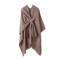Poncho de cachemira marrón moka con flecos y nudo frontal para looks elegantes - Chal de Flecos Puros / Flecos Puro Caqui