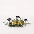 Chandelier de Noël à 3 têtes avec boules dorées, pommes de pin et sapin factice - Doré