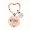 Rose gold heart keychain with engraved round tag and shimmering crystal apple charm - JSYZ006 Somuch of me is made from What I learned from you / Rose Gold
