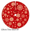 120cm red Christmas tree skirt featuring white snowflake and star patterns with red bows - 120CM Tree Skirt Red Star Snowflake